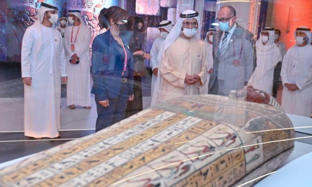 UAE Vice President and UAE Prime Minister and the ruler of Dubai Sheikh Mohammed bin Rashid Al Maktoum visited the Egyptian pavilion at EXPO 2020- press photo