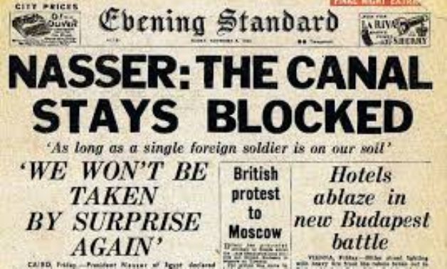 Foreign newspaper on Suez Canal crisis in 1956