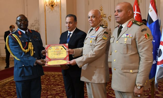 An African officer receiving certificate after completion of training at the Egyptian Armed Forces. October 30, 2021. Press Photo 