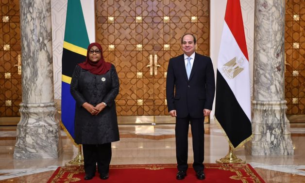 President Abdel Fatah al-Sisi and Tanzanian counterpart Samia Hassan in Al Itihadiyah presidential palace on November 10, 2021. Press Photo