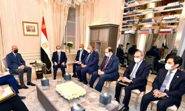 Egyptian President Abdel Fattah El-Sisi meets with European Council President Charles Michel in Paris - Egyptian Presidency