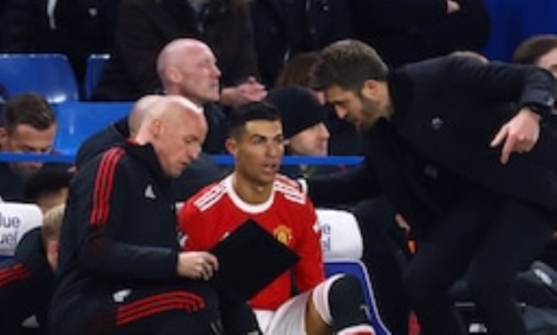 Cristiano Ronaldo with interim manager Michael Carrick as he gets ready to come on as a substitute REUTERS/David Klein
