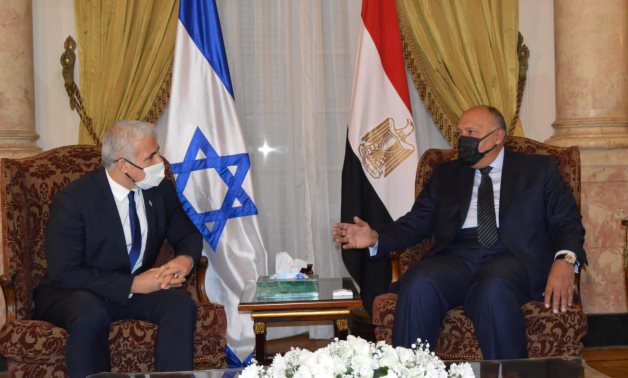 Egypt’s Foreign Minister Sameh Shoukry meets with his Israeli counterpart, Yair Lapid, on Thursday – Egyptian Foreign Ministry