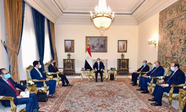 President Abdel Fatah al-Sisi in a meeting with Director-General of the International Atomic Energy Agency (IAEA) Rafael Grossi in Al Itihadiyah Presidential Palace on December 16, 2021. Press Photo