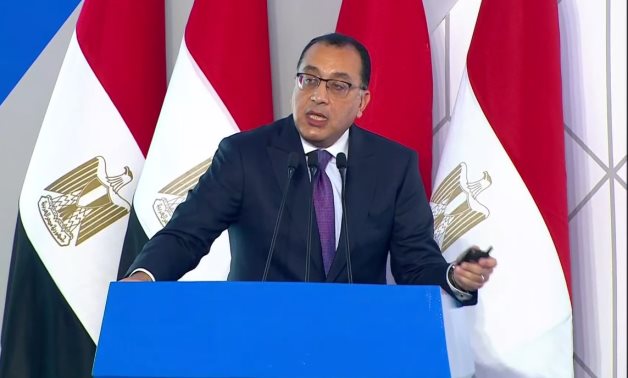 Egypt’s Prime Minister Mostafa Madbouly speaks during the inauguration of a number of developmental projects in Upper Egypt – Presidency/Screenshot