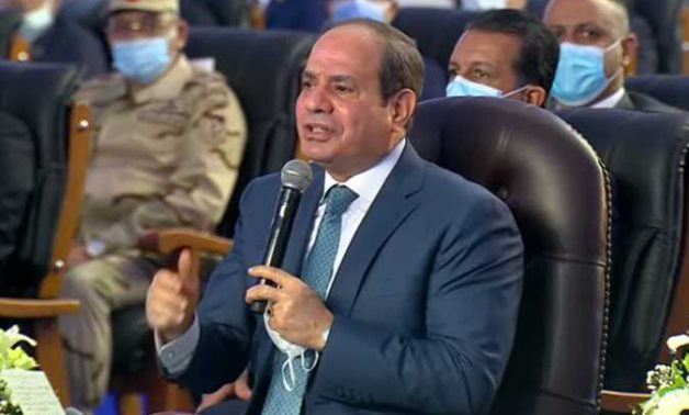 President Abdel Fatah al-Sisi while inaugurating projects via-video conference from Aswan on December 28, 2021. TV screenshot