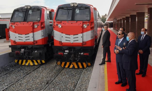 President Abdel Fatah al-Sisi, and Minister of Transportation Kamel al-Wazir inspecting new trains at Aswan Station on December 28, 2021 – Press Photo 