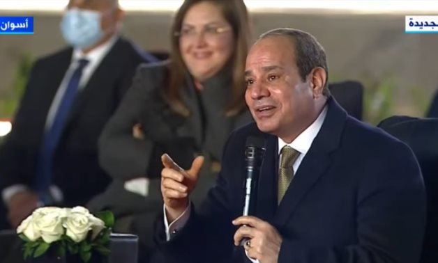 Egypt’s President Abdel Fattah El-Sisi speaks during a ceremony to conclude the activities of the “Week of Upper Egypt” on Monday