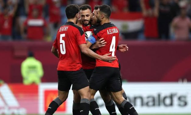 File - Marwan Hamdy celebrates scoring for Egypt at FIFA Arab Cup