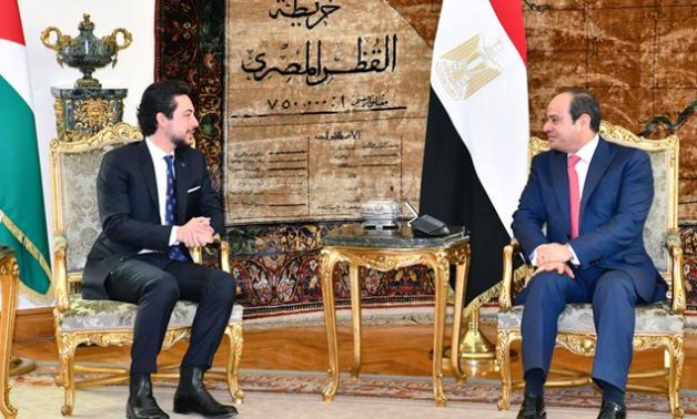 President Abdel Fattah El Sisi meets with Crown Prince Al Hussein bin Abdullah II of the Hashemite Kingdom of Jordan- press photo