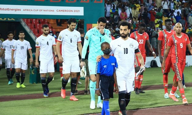 File- Mohamed Salah, Egypt captain, leads the team out for the game against Guinea-Bissau