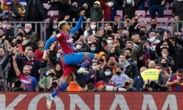  FC Barcelona's Ronald Araujo celebrates scoring, Reuters
