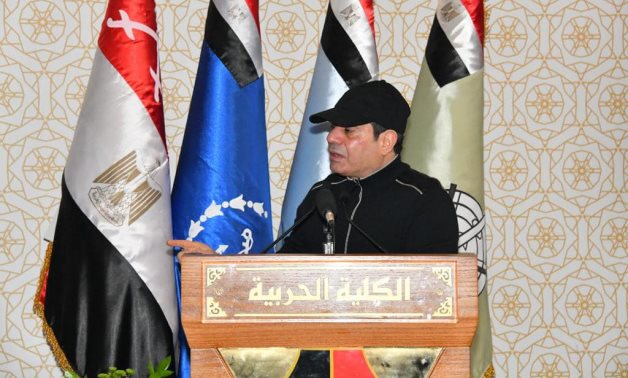 Egypt’s President Abdel Fattah El-Sisi makes an inspection tour of the Military College - Presidency 