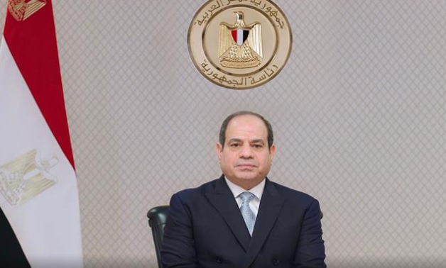 File- President Sisi gives a speech at the Global Forum for a Human-Centred Recovery- press photo