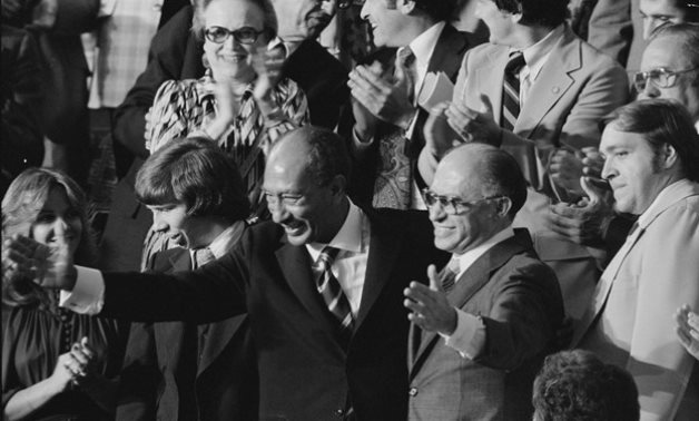 Anwar Sadat and Menachem Begin after announcement of Camp David Accords - CC via Flickr, Warren K. Leffler 1978