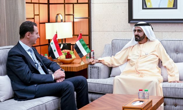 Crown Prince of Abu Dhabi and Deputy Supreme Commander of the UAE Armed Forces Sheikh Mohammed bin Zayed Al Nahyan receives Syrian President Bashar Al Assad in Abu Dhabi- press photo