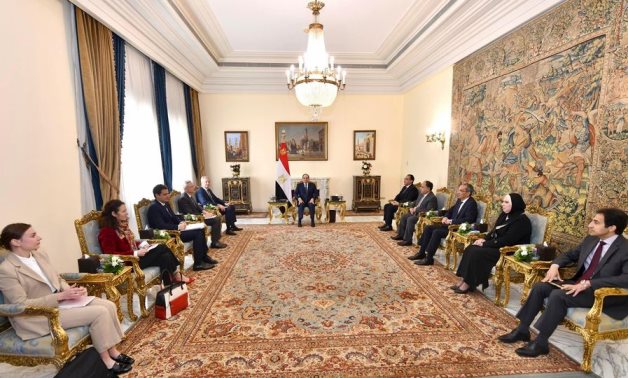 Meeting of President Abdel Fatah al-Sisi and Minister of Economy and Finance Bruno Le Maire at Al Itiyadiyah Presidential Palace in Cairo, Egypt on March 28, 2022. Press Photo