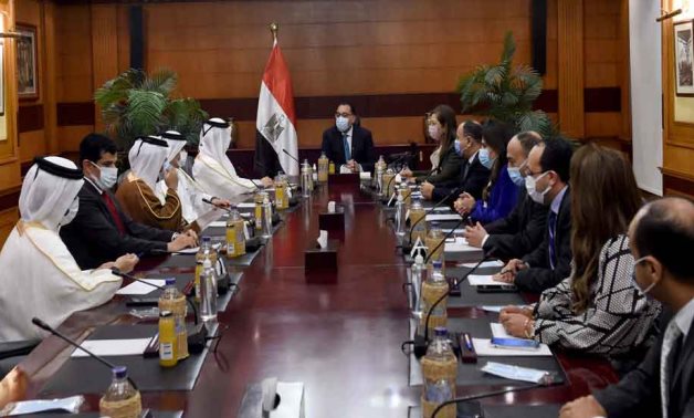 Meeting of Egyptian prime minister and Qatari ministers of foreign affairs and finance in Cairo, Egypt on March 29, 2022. Press Photo