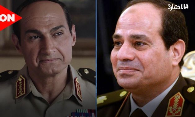 Former Minister of Defense Abdel Fattah El Sisi and Egyptian actor Yasser Galal who embodied his role in El Ekhteyar series.