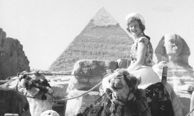 Queen Margrethe  of Denmark at Giza Pyramids in archived photo