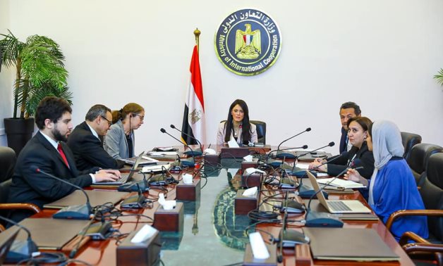 Meeting of Minister Rania al-Mashat among other senior officials with World Bank representatives in Cairo, Egypt on April 16, 2022. Press Photo