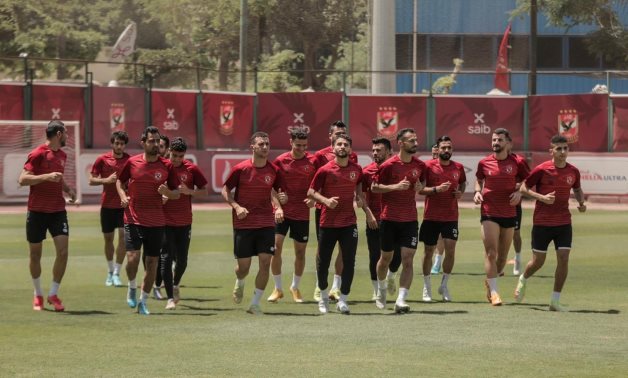 File - Al Ahly players train at El Tetsh 