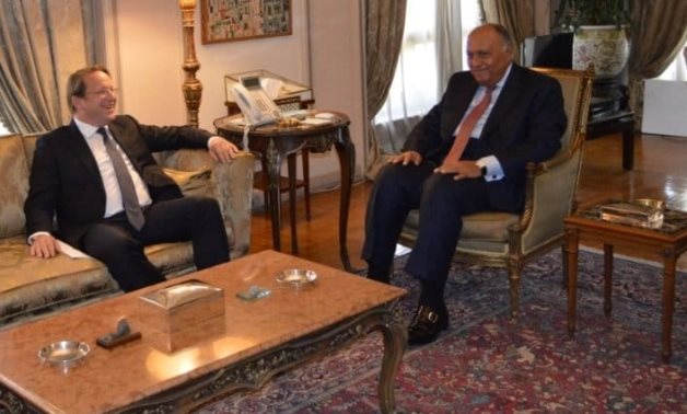 Minister of Foreign Affairs Sameh Shokry and European Commissioner for Neighborhood and Enlargement Oliver Varhelyi in Cairo, Egypt on June 1, 2022. Press Photo