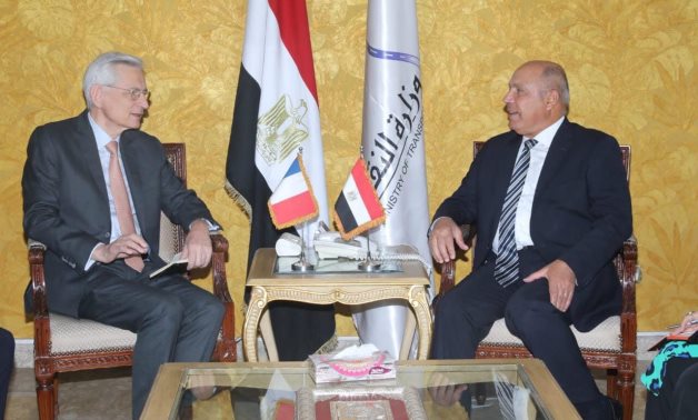 Meeting of Minister of Transport Kamel al-Wazir and French Ambassador to Cairo Marc Barety on June 21, 2022. Press Photo