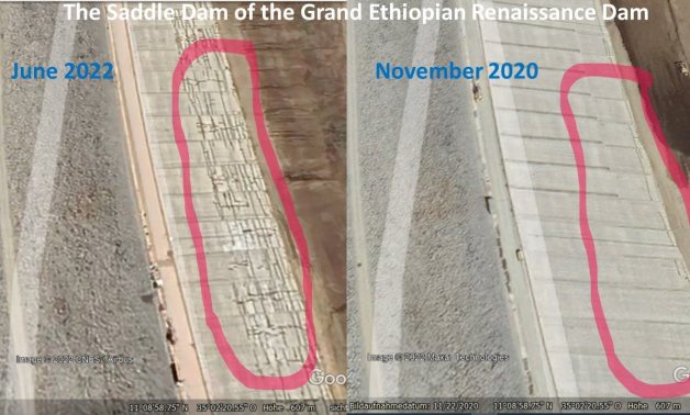 Google Maps images showing cracks in the saddle dam of the Grand Ethiopian Renaissance Dam – Photos acquired and posted by Professor Hani Sewilam