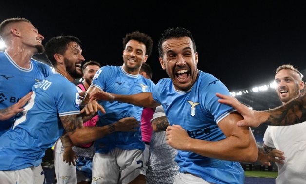 Lazio's Pedro celebrates with teammates after the match REUTERS/Alberto Lingria TPX IMAGES OF THE DAY
