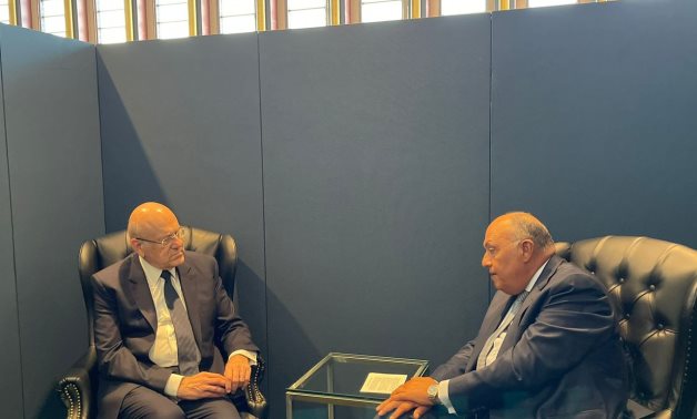 Egyptian Foreign Minister Sameh Shoukry met with the Prime Minister of Lebanon, Najib Mikati- press photo
