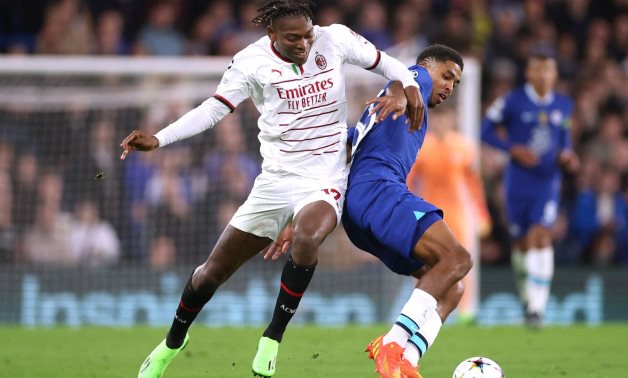 Chelsea's Wesley Fofana in action with AC Milan's Rafael Leao Action Images via Reuters/Andrew Boyers