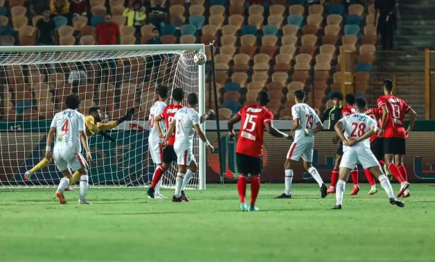 Aliou Dieng scores for Al Ahly in the Cairo derby, photo courtesy of Ahmed Awwad