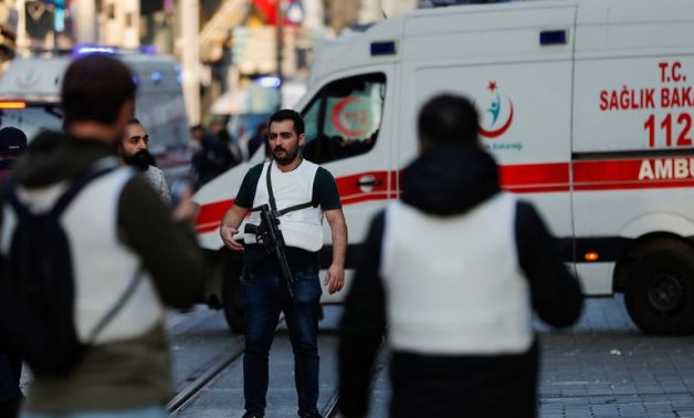 [1/3] Ambulances and security is seen after an explosion on busy pedestrian Istiklal street in Istanbul, Turkey, November 13, 2022. REUTERS/Kemal Aslan