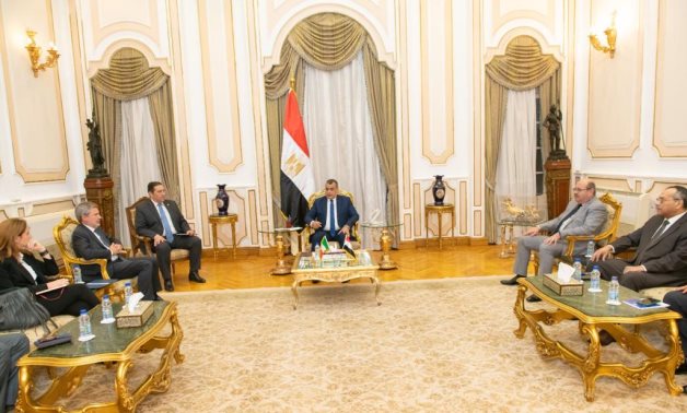 The Egyptian State Minister for Military Production Mohamed Salah el Din Moustafa, Italian Ambassador to Egypt Michele Quaroni meeting.