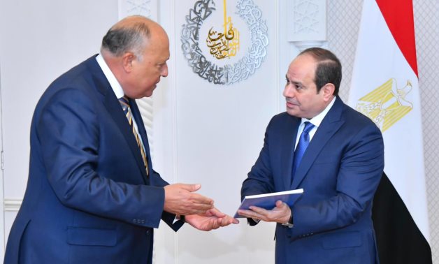 President Abdel Fattah El-Sisi met with Minister of Foreign Affairs Sameh Shoukry to review the first executive report of the National Strategy for Human Rights