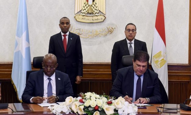 Egyptian Prime Minister Mostafa Madbouli and Somalian Prime Minister Hamza Abdi Barri attended the signing an MoU in the field of media on January 10, 2023. Press Photo 