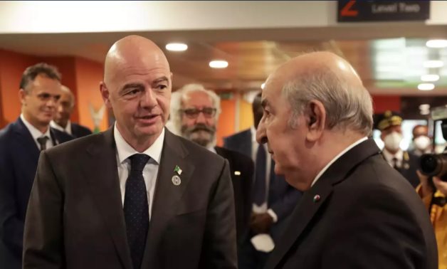 File - FIFA President Gianni Infantino during his visit to the stadium 