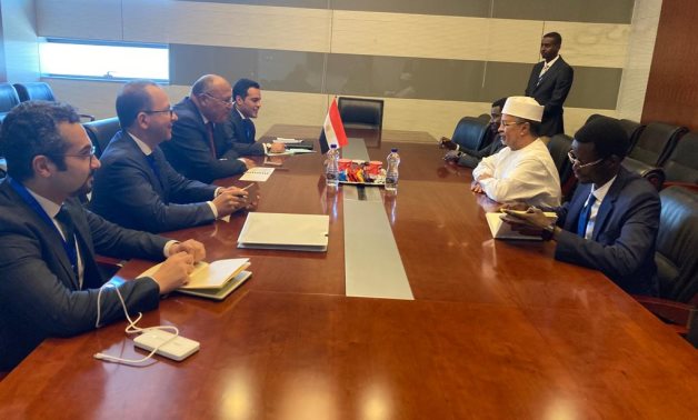 Meeting of Minister of Foreign Affairs Sameh Shokry and Chadian counterpart Mohamed Saleh al-Nadif. Addis Ababa, Ethiopia. February 15, 2023. Press Photo 