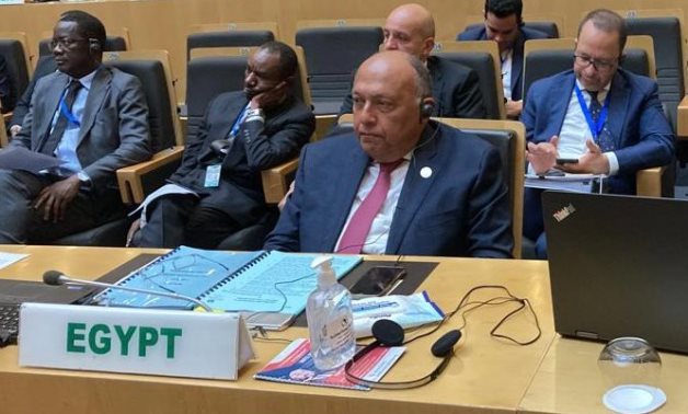 file- Egyptian Foreign Minister Sameh Shoukry at the the 42nd session of the Executive Council of the African Union.- press photo