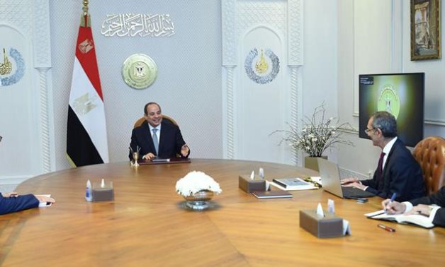 President Sisi in a meeting with Prime Minister Dr. Mostafa Madbouly and Minister of Communications and Information Technology Dr. Amr Talaat, on Saturday- press photo