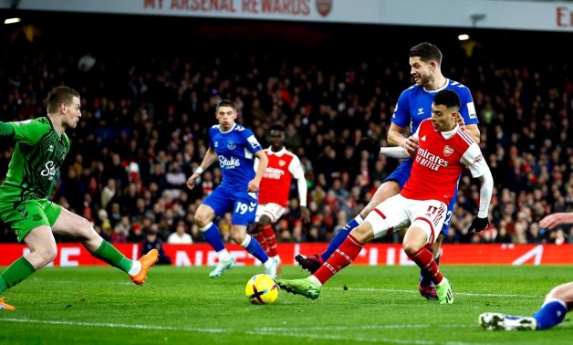 Arsenal's Gabriel Martinelli scores their fourth goal Action Images via Reuters/Peter Cziborra 