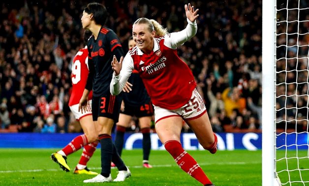 Arsenal's Stina Blackstenius celebrates scoring their second goal Action Images via Reuters/Andrew Boyers