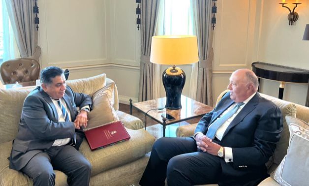 Egyptian Foreign Minister Sameh Shoukry meets with Lord Tariq Ahmad in London in July 2022 - Egyptian Foreign Ministry