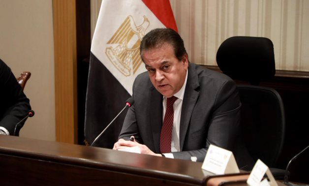 Egypt’s Health Minister Khaled Abdel Ghaffar speaks during his weekly meeting with the top health officials on Tuesday - Ministry of Health