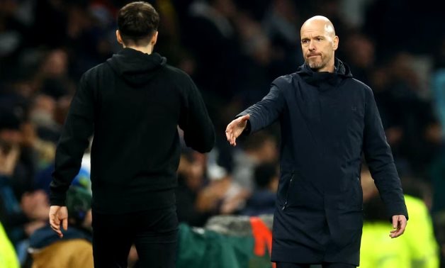 Tottenham Hotspur interim manager Ryan Mason shakes hands with Manchester United manager Erik ten Hag after the match Action Images via Reuters/Paul Childs 