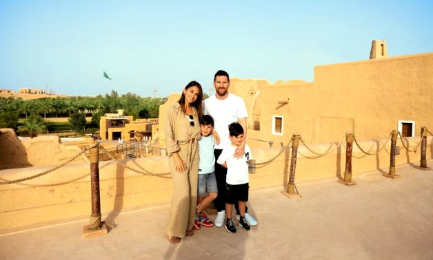 Paris St Germain's Lionel Messi with his wife Antonela Roccuzzo and their sons during a visit to Saudi Arabia Saudi Ministry of Tourism/Handout via REUTERS 
