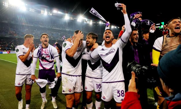  Fiorentina's Rolando Mandragora, Nikola Milenkovic and Luca Ranieri celebrate after the match REUTERS/Denis Balibouse