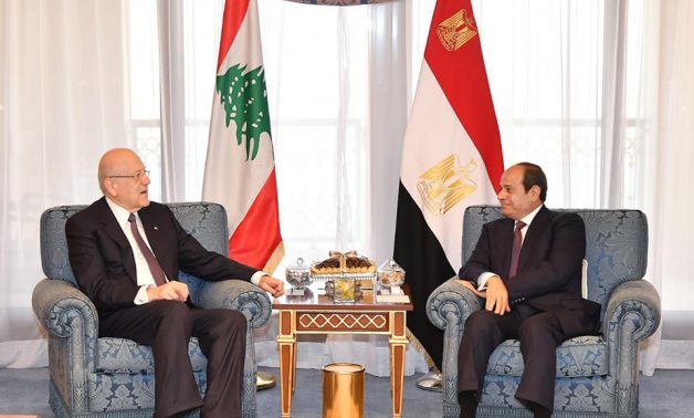 President Abdel Fattah El-Sisi met with Prime Minister of Lebanon, Mr. Najib Mikati, on the sidelines of the Arab League Summit in Jeddah, the Kingdom of Saudi Arabia- press photo