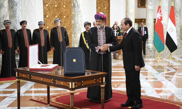 President Abdel Fattah El-Sisi and Sultan of Oman Haitham bin Tariq exchanged the highest orders of the two states, on May 21, 2023- press photo
